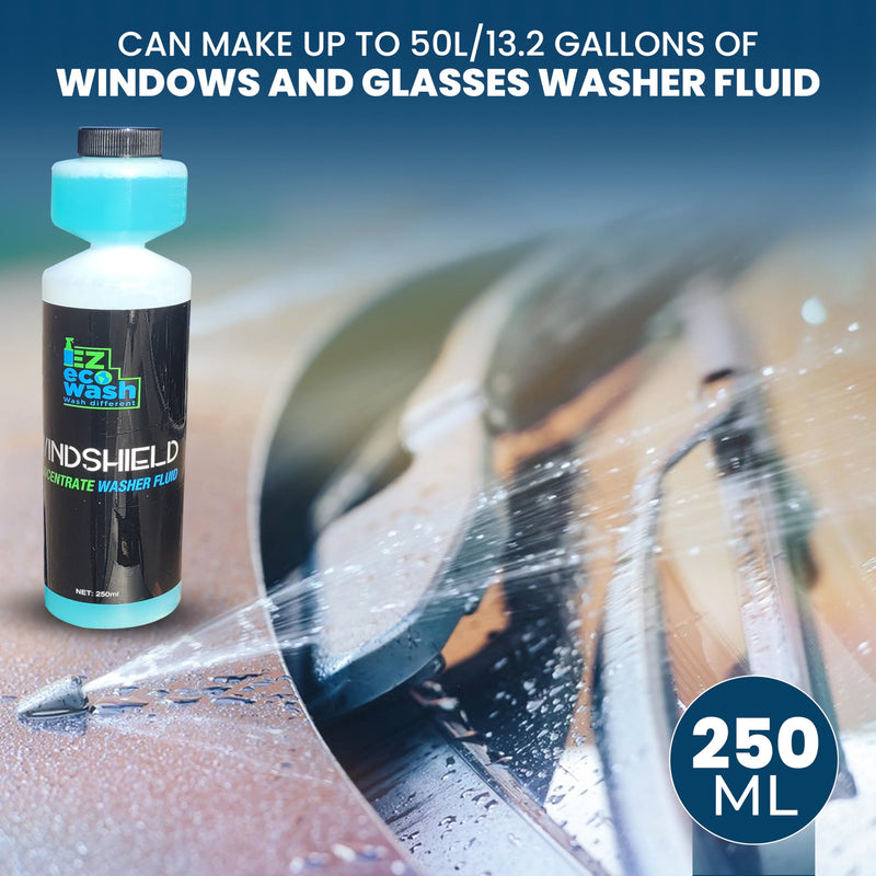 Windshield washer fluid concentrate - 1:200 High-strength formula (250ml) with built-in pump - Removes dirt, bugs, and oil - safe for all surfaces, Ammonia-free