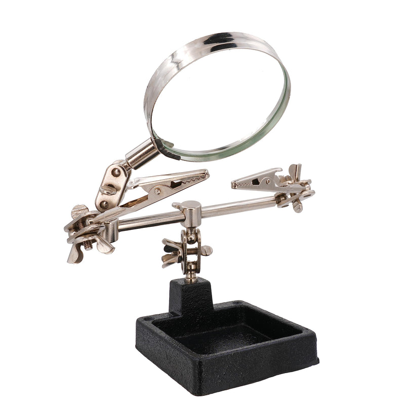 BIGtec Soldering Aid Third Hand with Magnifying Glass Helping Hand Precision Mechanics Soldering Accessories Soldering Tool with Interchangeable Clamps Crocodile Clips
