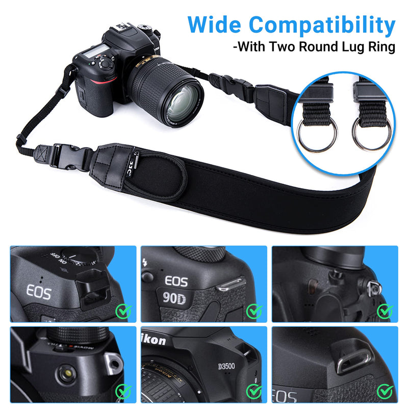 DSLR Camera Neck Strap, Soft Neoprene Shoulder Belt for Canon EOS R5 R6 5D Mark IV 6D Mark II SL3 SL2 T8i T7 T7i 90D 80D Nikon D6 D5 DF D850 D810 D780 D7500 D5600 D3500 with Zipped Pockets