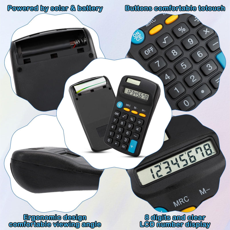 24 Pack Pocket Calculator,Mini Calculators,Pocket Size Basic Calculators,Solar Battery Dual Power Desktop Calculators,8 Digit Display Basic Calculator for Students Kids Home Office(Black) Black, 24 pcs