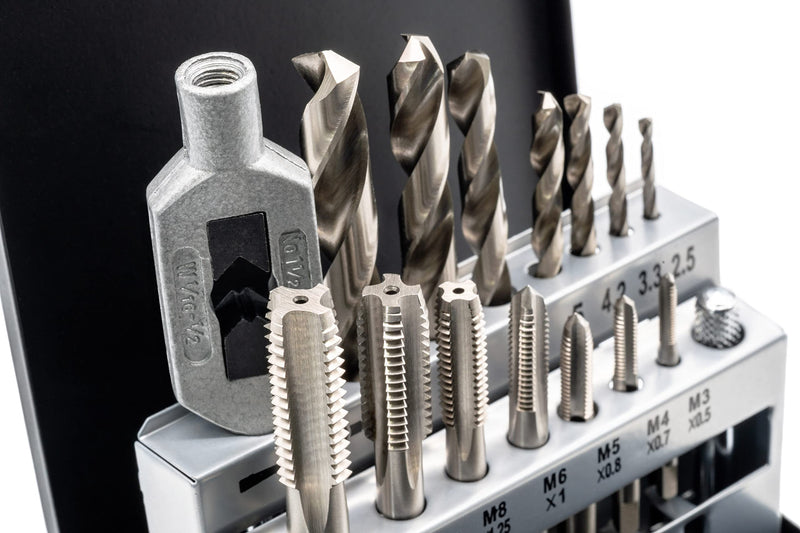 BAER tap set HSSG: single-cut tap, core hole drill, tap wrench: M 3-12 - tap set - drill set - thread cutting - thread cutting set