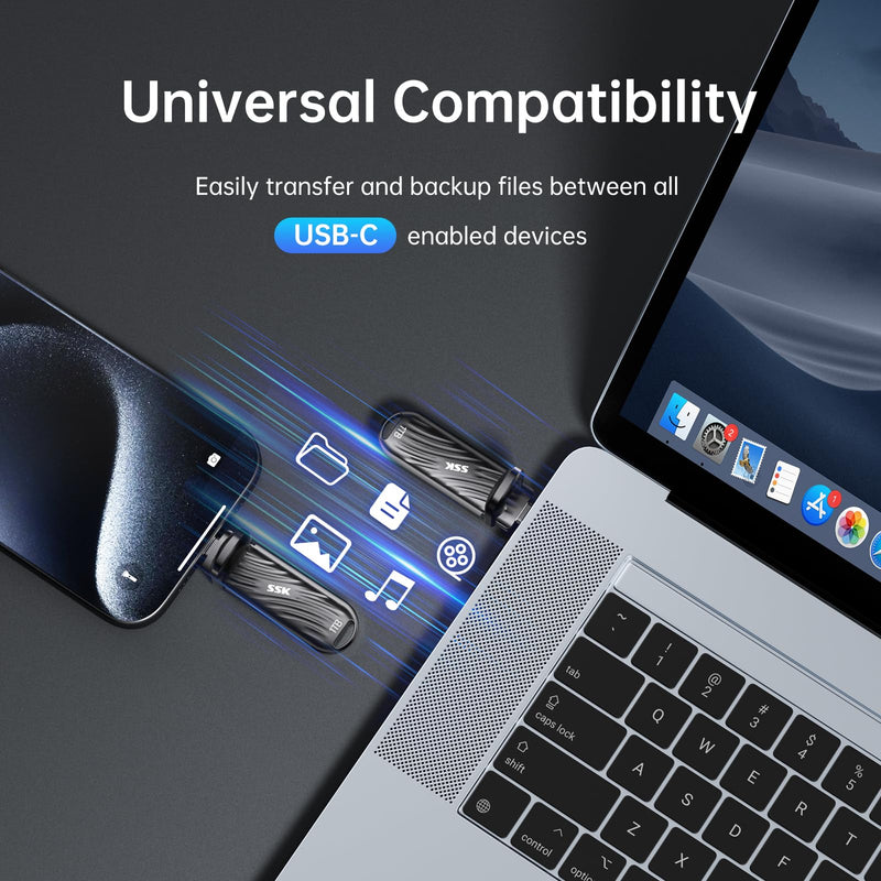 SSK 1TB External SSD USB C Drive- Up to 2000MB/s External Solid State Drives USB 3.2 Gen 2X2, Portable SSD Stick Ultra-Low Power Supports iPhone15/16 Pro ProRes Mac/WTG/Android, Zinc Alloy
