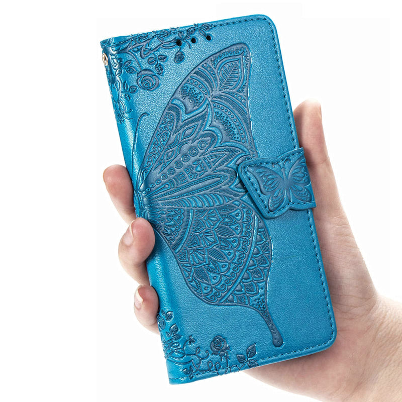 for Samsung Galaxy A15 Wallet Case, [Butterfly & Flower Embossed] Premium Leather Case Cover with Card Slots Kickstand Flip Case for Samsung Galaxy A15 (Blue) Blue