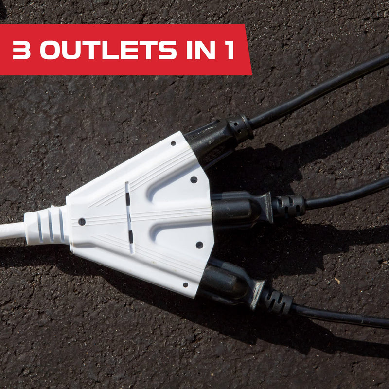 Iron Forge Cable 25ft White Outdoor Extension Cord with 3 Outlets - 16/3 SJTW 25ft Extension Cord 3 Prong, 13 Amp All-Weather Heavy Duty Power Cable 25 Foot