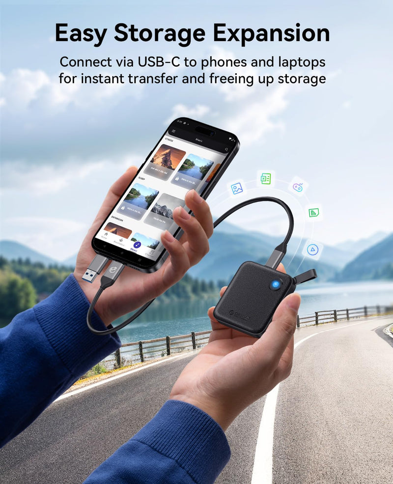 ORICO Portable SSD 1 TB with 2 in 1 USB C Cable, External Solid State Drives, Up to 460MB/s, Status Indicator, Reliable Storage for USB-C Smartphone, Tablet, PC - B5PLUS 1TB