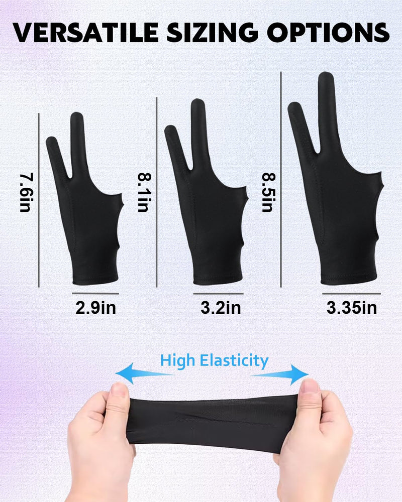 Drawing Glove Right Left Hand, Palm Rejection Digital Art Glove for Tablet iPad with Two Finger [2 Pack] Medium