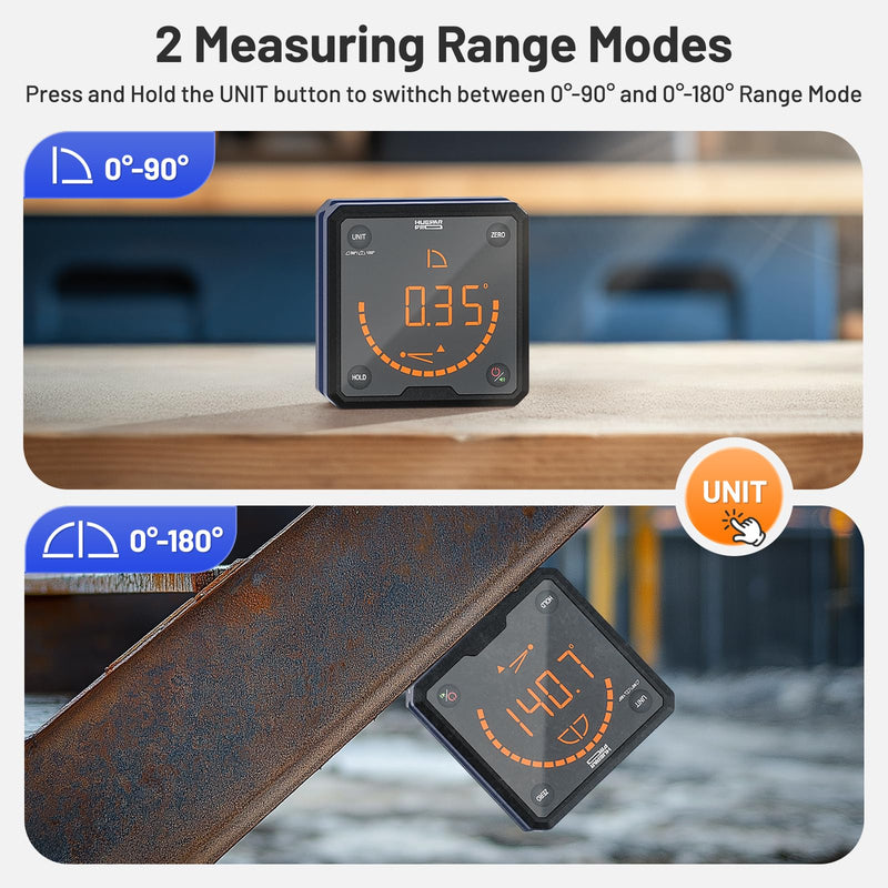 Huepar Pro Digital Angle Gauge Angle Finder Level with V-Groove Magnetic Base&Backlit LCD Angle Ruler Electronic Table Saw Bevel Gauge Protractor Inclinometer for Construction, Woodworking, Machinery