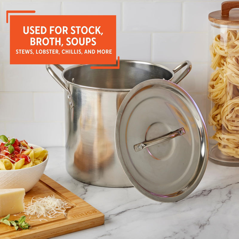 IMUSA USA Stainless Steel Stock Pot with Lid 12-Quart, Silver 12 Quarts