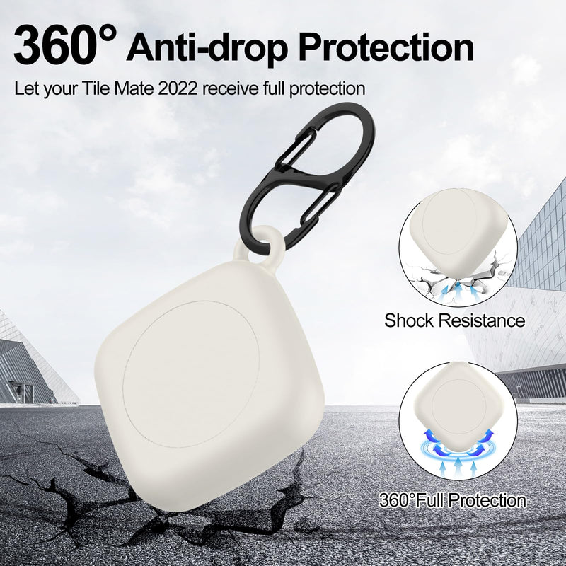 [2 Pack] for Tile Mate Case 2022 with Waterproof Cover, Soft Silicone Case for Tile Tracker, Full Body Protective Cover for Tile Mate Holder, Hidden Tile Key Finder with Carabiner (Off White+Pink) Off White+Pink