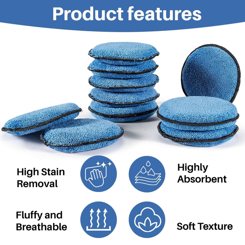 Sukh 12 Pack Microfiber Foam Car Wax Applicator Pad - Foam Applicator Pads Detailing Round 4.72 inch Polishing Sponges for Car Wax Applicator Pad Round Blue