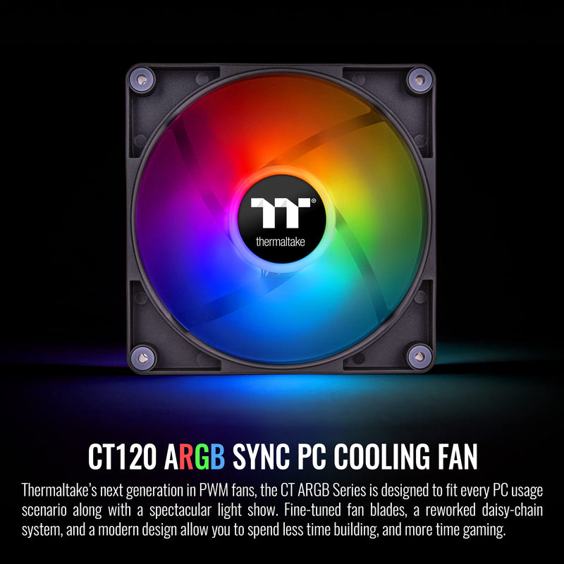 Thermaltake CT120 ARGB Sync PC Cooling Fan (2-Fan Pack), 5V Motherboard Sync, 16.8 Million Colors 9 Addressable LEDs, 120 mm Hydraulic Bearing Case/Radiator Fan, CL-F149-PL12SW-A Black 120mm