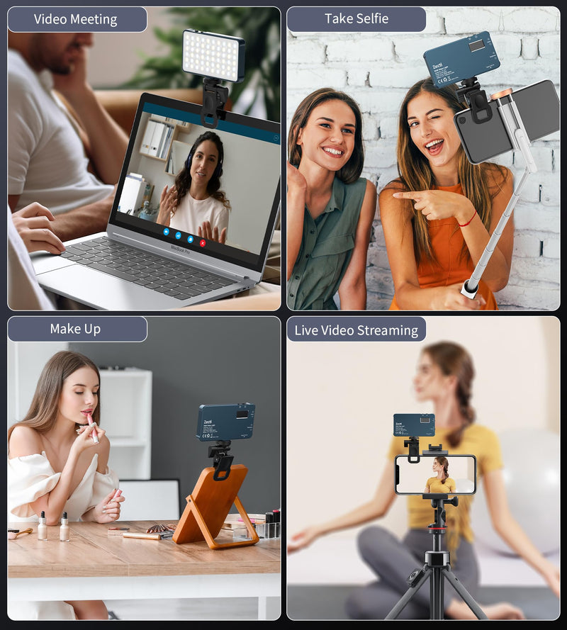 Selfie Light, 96 LED Phone Light with Metal Hotshoe & Clip, 1500mAh Rechargeable 360° Full Color 21 Scenes RGB Video Light for Phones, iPhone, Laptops, Cameras, Selfie, Video Conference, TikTok