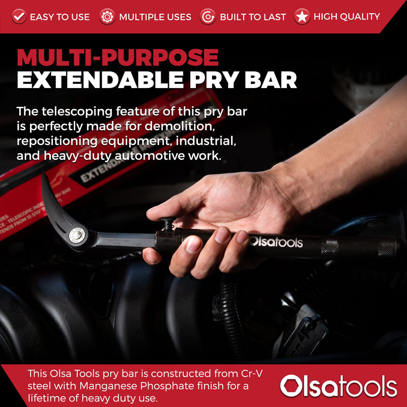 Olsa Tools Adjustable Pry Bar - Adjustable Angles & Extendable Length From 13.3"-18.5" - Extendable and Indexable Pry Bar - Indexing Pry Bar for Mechanics - Professional Grade - Part 1260 1pc Extendable Handle