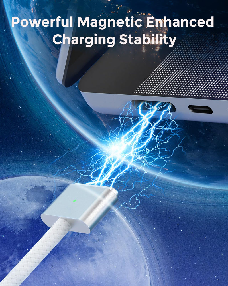 USB C to Magnetic 3 Charger Cable for MacBook Air 13.6 15 inch MacBook Pro 14 16 M5 M4 M3 M2 M1 2026 2025 2024 2023 2022 2021, Braided Cord & LED, Powerful Magnetic, Original Quality, 10ft Sliver 1