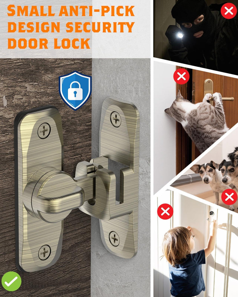 90/180 Degree Barn Door Lock, Small Flip Gate Latches Hardware, Security Sliding Door Latch Lock fo Cabinets, Barn, Bathroom, Garden (Bronze-2Pcs) Bronze-2Pcs