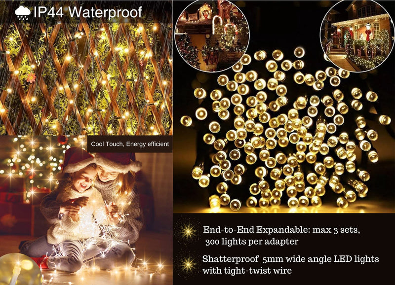 Soft Magic Twinkle Christmas String Lights 100 LED (Warm White) 36 FT, Plug in, Connectable Waterproof Green Wire, Decorations Indoor Outdoor Patio Yard Garden Wedding 100 Lights Warm-White