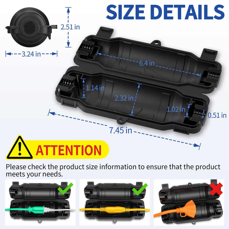 6 Pack Outdoor Extension Cord Safety Cover with Waterproof Seal IP54 Water-Resistant, Weatherproof Electrical Connection Box with 2 Latches, Plug, Socket, Holiday Decoration Light, Black 6 Pack