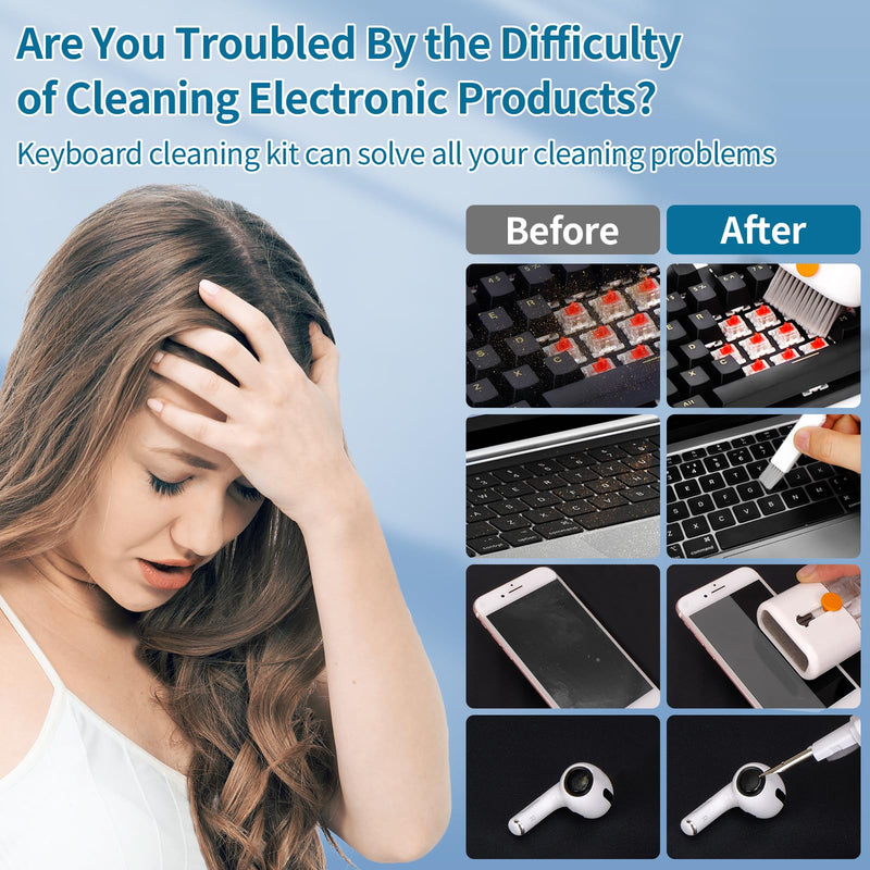 Keyboard Cleaner Laptop Cleaning Kit - 12 in 1 Computer Tech Cleaning Brush, Electronic Screen Cleaner with Multi-Function Cleaning Pen for MacBook, Tablet, iPhone, Earbuds, Camera, Lens