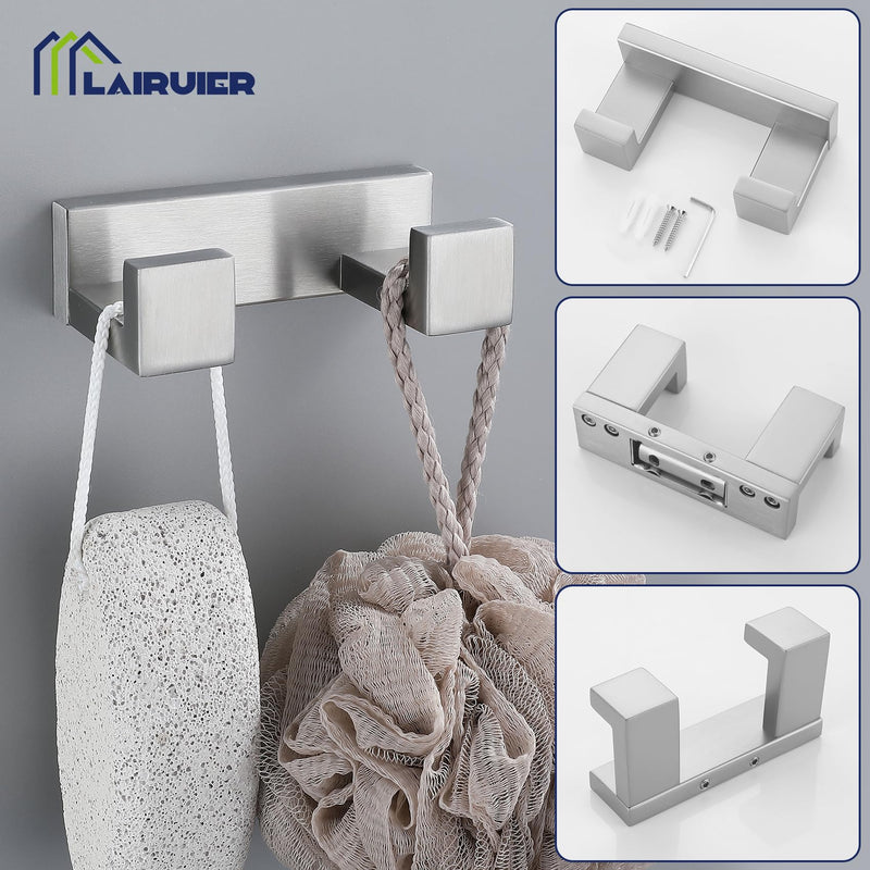 3 Pieces Brushed Nickel Bathroom Hardware Accessories Set,SUS304 Stainless Steel Towel Holder Set Towel Holder Robe Hook Toilet Paper Holder Wall Mounted