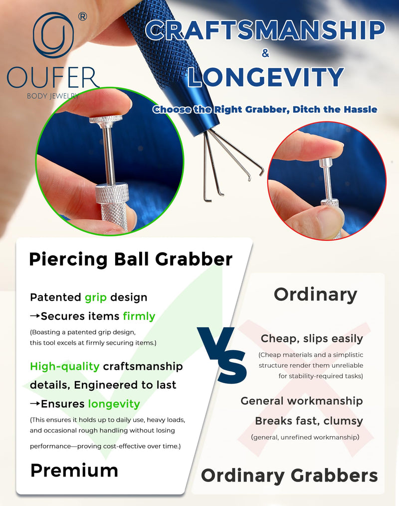 OUFER Piercing Ball Grabber Hinged Clicker Segmen Septum Tool Tweezers Piercing Tools Body Piercing Kit Internal Thread Push Pin Male Thread Assistant Body Piercing Kit for Ear Nose Lip Tool Pink