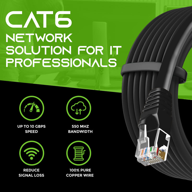 GearIT 6 ft Cat6 Ethernet Patch Cable (10-Pack) - Compatible With Computers and Networks, Black 6 Feet