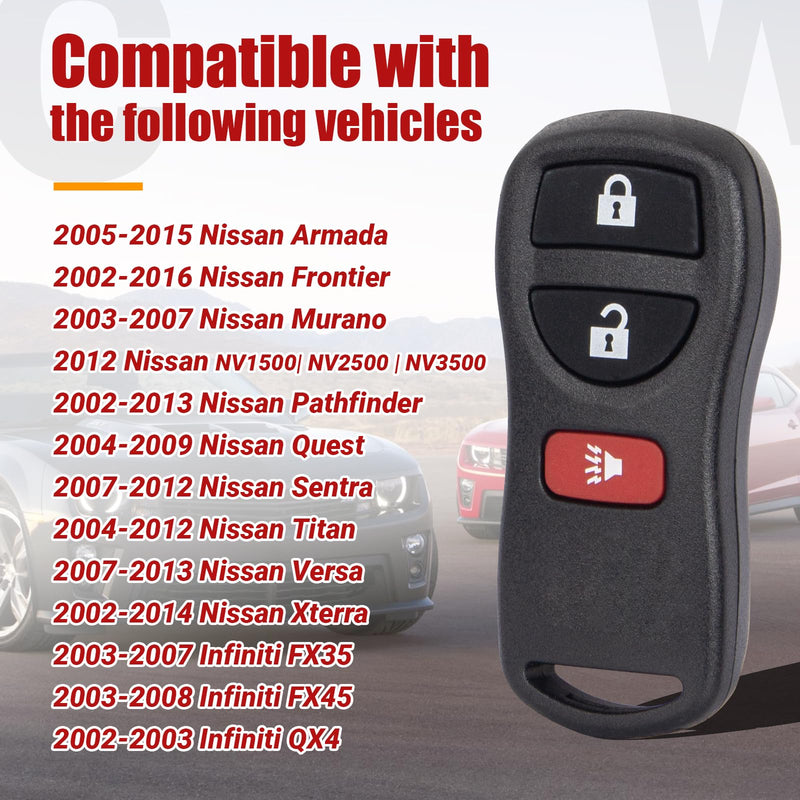 Key Fob Keyless Entry Remote Control Compatible with Nissan Armada/Frontier/Murano/Pathfinder/Quest/Sentra/Titan/Versa/Xterra丨Infiniti qx4/fx35/fx45 Car Key Replacement for KBRASTU15 CWTWB1U733