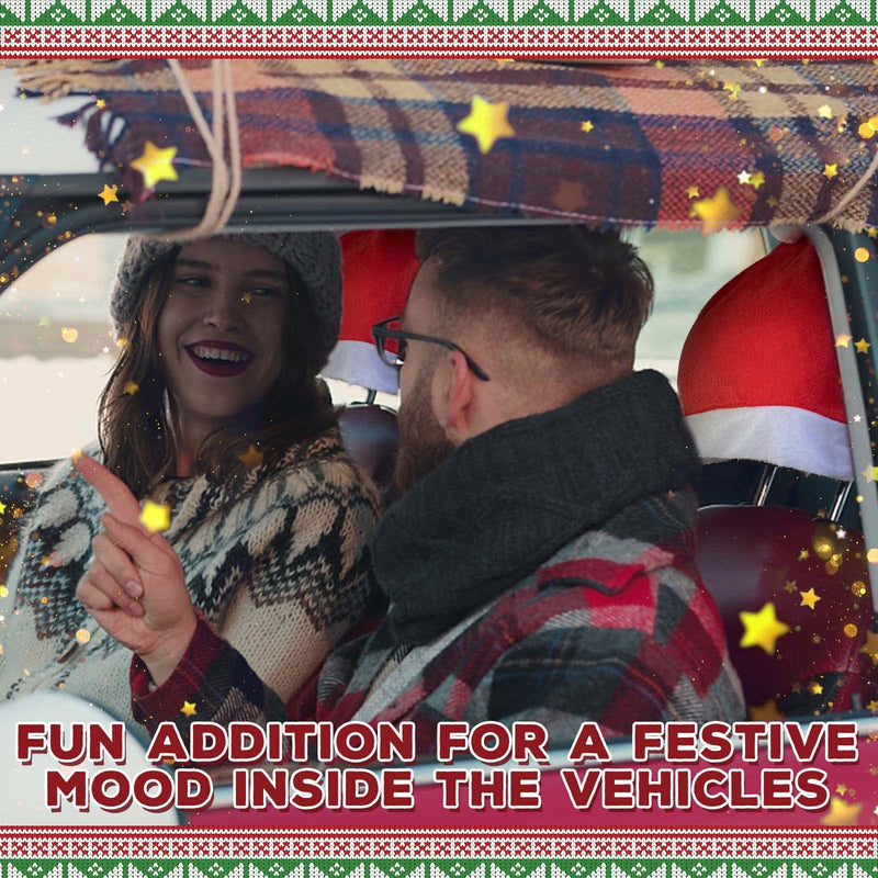YIXIN 4-Piece Santa Claus hat car seat headrest Cover Cute car Decoration Interior Accessories-car Christmas Decorations-Functional car Decoration, Suitable for Most car headrests (Red-4pcs)