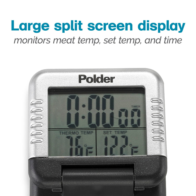 Polder Classic Digital Thermometer and Timer, Meat Thermometer for Cooking, Stainless Steel Probe, 24-Hour Countdown Timer with 40" Long, High-Heat Silicone Cord Graphite