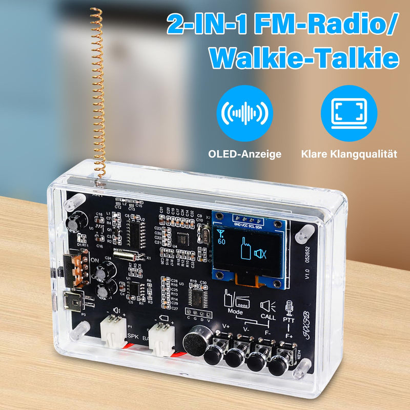 Aideepen 2 Sets Electronic Kit, 2-in-1 FM Radio Walkie Talkie Soldering Kit, DIY Digital Radio with OLED Display 87-108 MHz Soldering Exercise Kit for Learning and Teaching