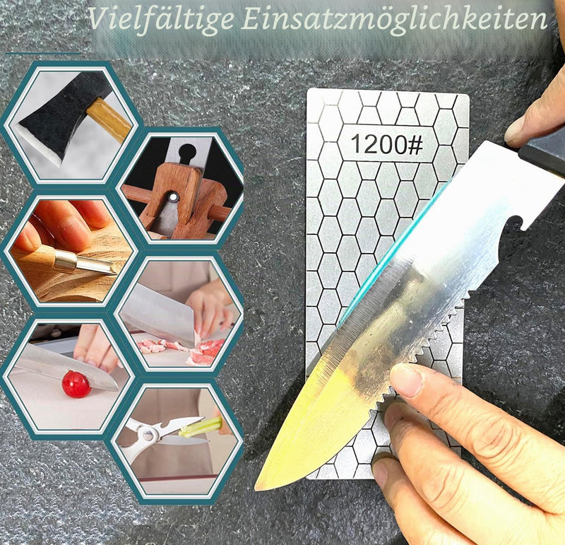 Set of 4 Diamond Sharpening Stones, 400/600/1000/1200 Diamond Plate, Honing Stone Ideal for Chisels, Planer Knives, Outdoor and Kitchen Appliances Grit 400 + 600 + 1000 + 1200