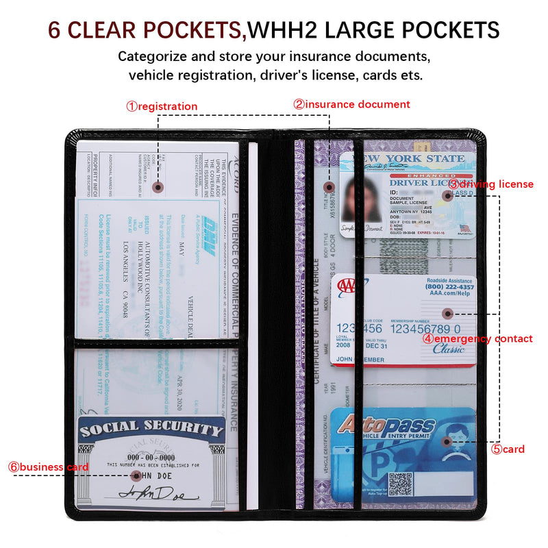 Car Registration and Insurance Card Holder for Women Men, Black Glove Box Paperwork Organizer with Magnetic Buckle for Easy Access and Protect Documents and Various Cards in Vehicle