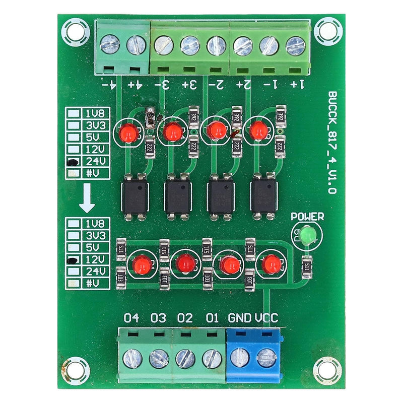 Fyearfly Optocoupler Isolation Card, 4-Channel Optocoupler Isolation Module 24V to 5V PLC Signal Level Voltage Converter Electrical Component, for Pnp to Npn Conversion