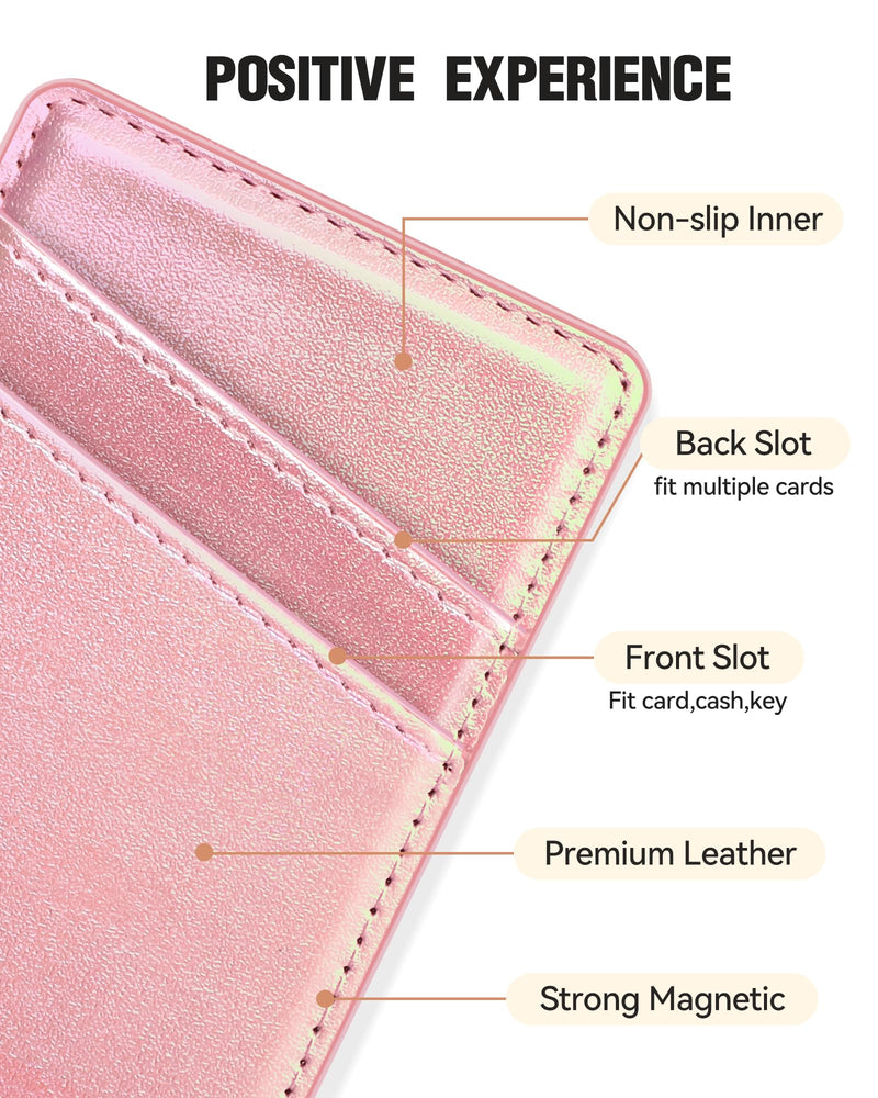 Senose Leather Mag-Safe Wallet Phone Card Holder for Back of Phone, Magnetic Wallet for Phone Compatible for iPhone 15/14/13/12 Mini/Plus/Pro/Pro Max (Pink) Pink