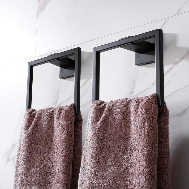 LANC Hand Towel Rings for Bathroom Wall Mount Matte Black Square Hand Towel Holder Command Towel Hanger for Bathroom Lavatory Towel Holder Stainless Steel Modern Towel Rack Hanger 2 Pack, A8896MB-P2