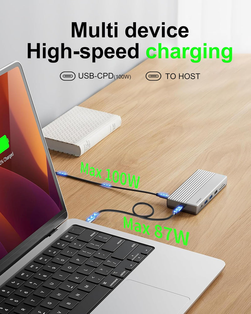 Laptop Docking Station,USB C Dock(11-in-1)with Support 4K Triple Displays,4K Dual HDMI,Single 8K DP,100W PD,4USB,Ethernet,SD Card Reader,Dual Monitor Laptop Dock Compatible with MacBook Dell/HP/Lenovo 2HDMI(4K)&DP(8k)