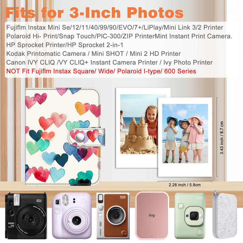 Fintie Mini Photos Album Book for 2x3 Inch Films - 52 Pockets Small Albums for Fujifilm Instax Mini Instant Camera/Polaroid Hi-Print Pictures, Kpop Photocard Holder Binder, Raining Hearts