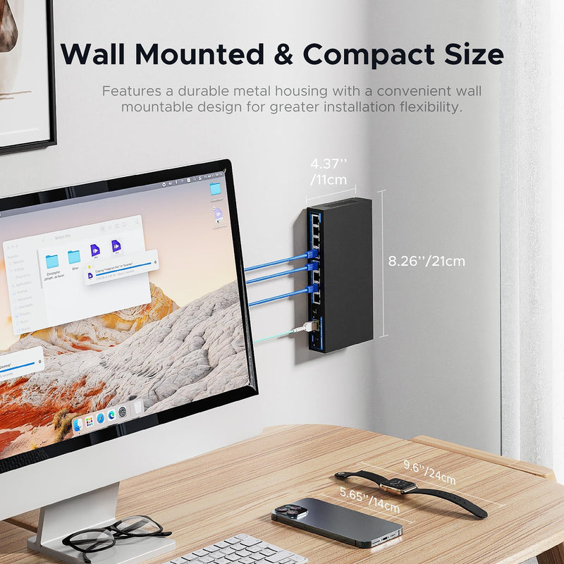 8 Port 2.5G Switch with 1*10G SFP+,TEROW 8 x 2.5Gb Base-T & 1 x 10Gbs SFP+, Vlan, Multi-Speed Network Switch, Compatible with Gigabit & 10Gb, Desktop/Wall Mount, Ideal for AP, NAS, PC,Office 2.5G 8 Port