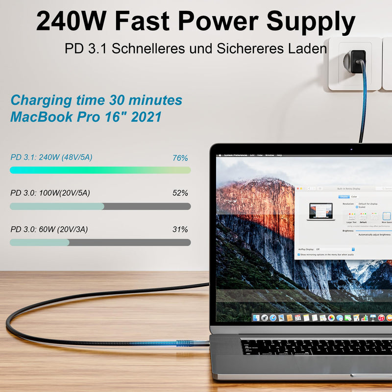 USB c Video Cable, 3.3 ft - 240W Charging, 40Gbps Data & Video Transfer, Supports 8K Resolution, Compatible with Thunderbolt 4/3 MacBook Pro, Docking Stations, USB 4 & 3.2 Gen 2 Devices 40Gbps DATA TRANSFER cable-1M/3.3ft