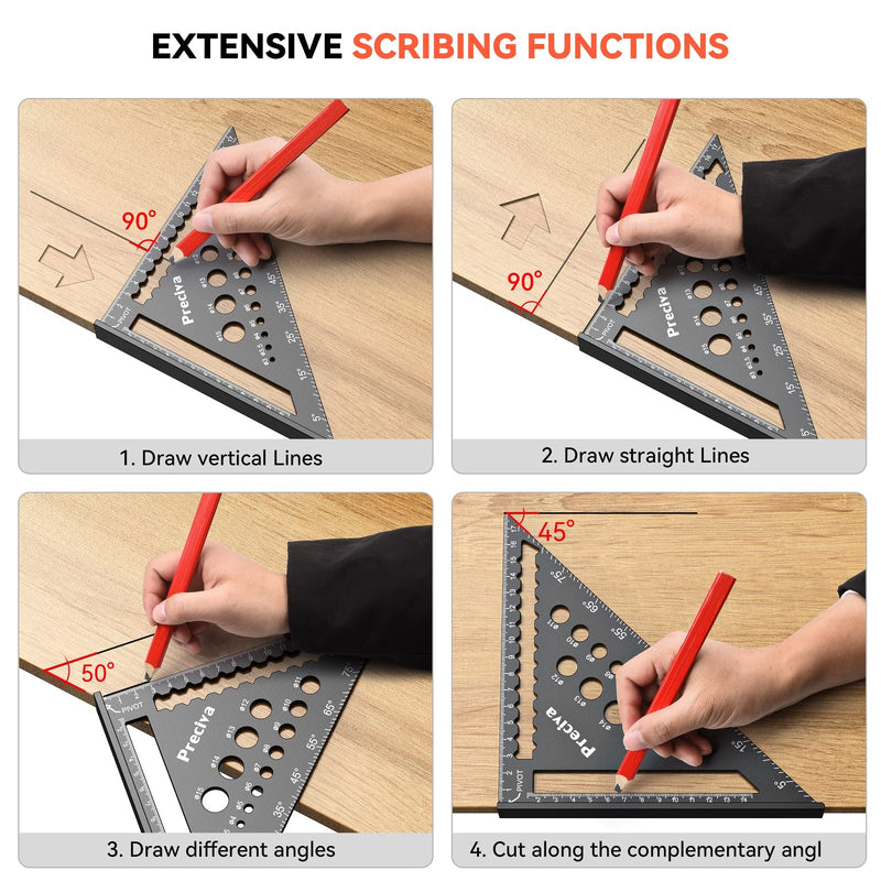 Carpenter's square, multifunctional stop square, metal, aluminum ruler, angle guide, 18 cm, carpenter's square, carpenter's square, protractor, stop square, 45 and 90 degree angle, marking ruler