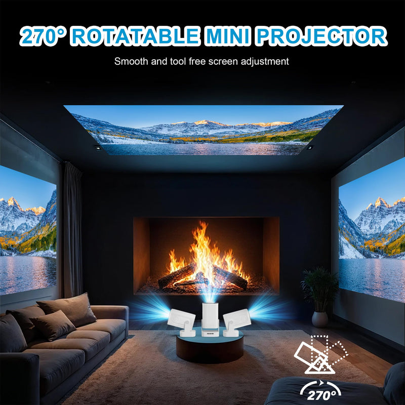 Update Mini Projector With WIFI 6 and Bluetooth 5.4, Portable Projector 210° Rotatable Support with Full HD 4K, Auto Focus & Keystone, 40“-130” Screen Movie Projector for Laptop/PC/Smartphone HY260pro