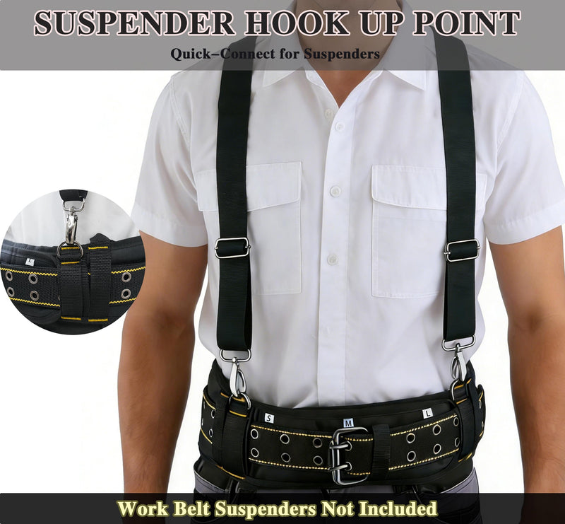 MELOTOUGH Padded Tool Belt for Men with handle strap, Heavy Duty Work Belt with D ring, Adjustable Waist 36"-47" for Electrician (Work Belt Suspenders Not Included) 4 D-rings Hook