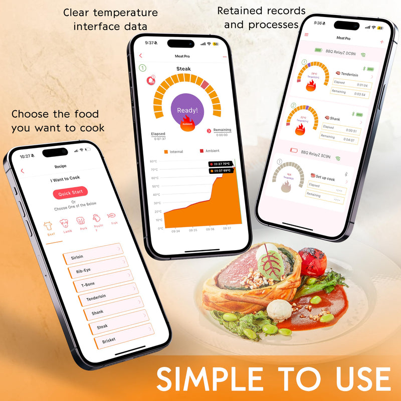 Smart Bluetooth Wireless Meat Thermometer Digital,2 Pcs Probe & LCD Screen for Grill,BBQ,Smoker,Air Fryer,Kitchen, Oven,Perfect for Turkey,Steak,Chicken 2