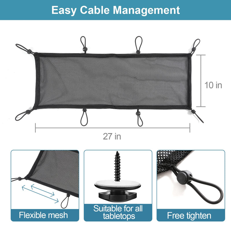 Under Desk Cable Management Net, 36PCS Under Table Cord Management Mesh Organizer Flexible Wire Hiders, Extra Large Capacity Wire Management Kit Under Desk, Fits Most Tables 8 holes