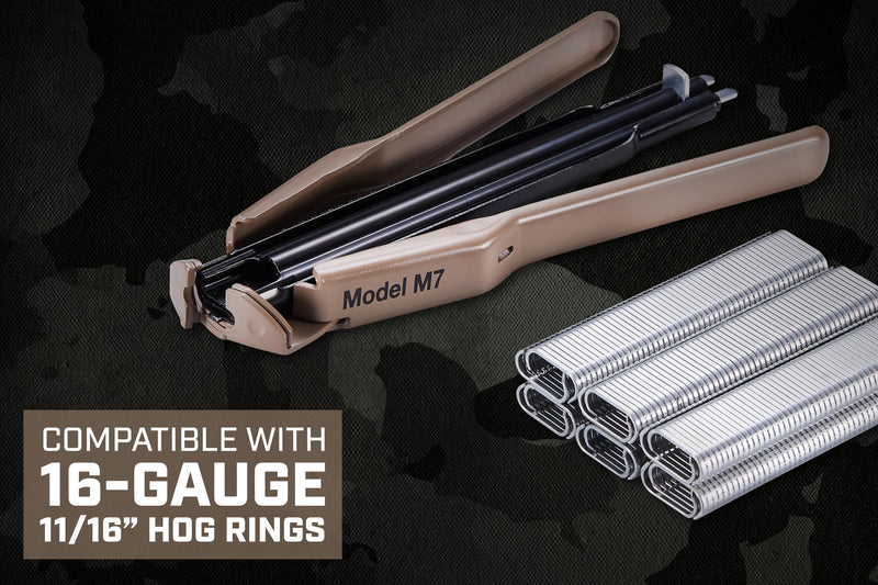 Spec Ops M7 Auto-Feed Hog Ring Pliers Kit, Heavy Duty One-Handed C-Ring Tool with 1,000 16 Gauge Hog Ring Fasteners, Spring-Loaded 50 Ring Magazine Hog Ring Stapler Retail Kit