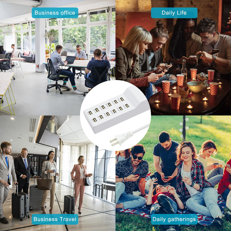 USB Charger 12 Port USB Charging Station Charging Hub with Fast Charging USB Wall Charger for Multiple Devices USB Charging Port Compatible with Cell Phones Tablets Laptops JY-12USB