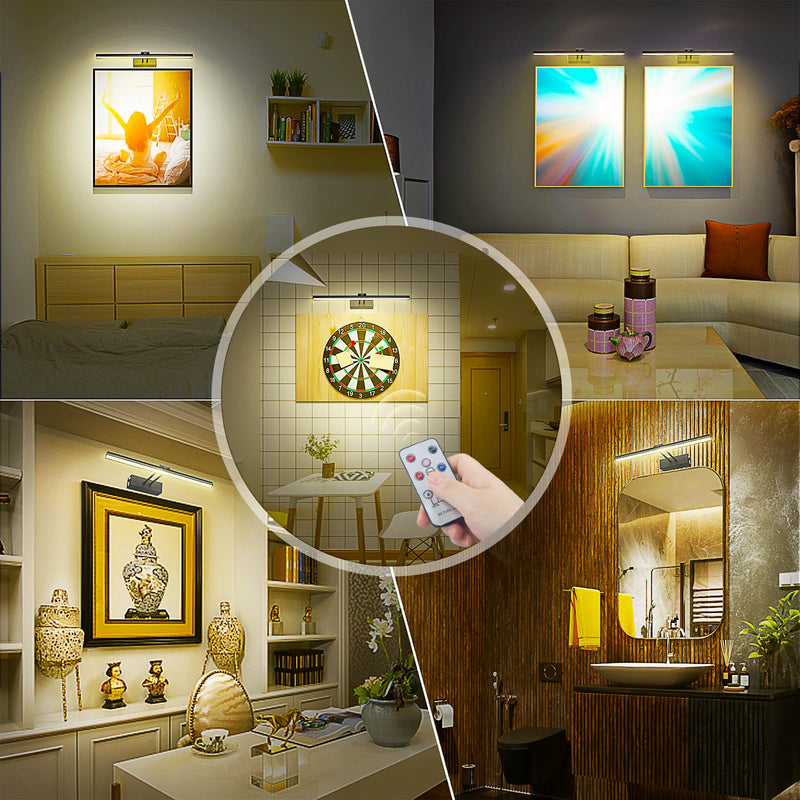 FUNCHDAY Picture Light,Battery Art Lights for Wall,Wireless Remote Painting Light with Timer and Dimmable,13”Metal Display Lighting for Artwork,Portrait,Gallery-Black Black 13"