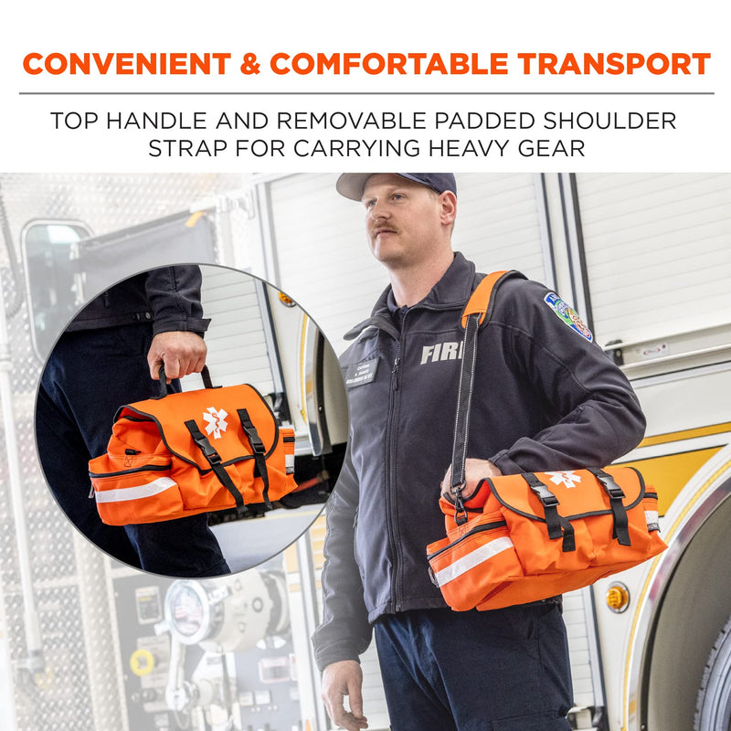 Ergodyne Arsenal 5210 Small Medic First Responder Trauma Duffel Bag with Shoulder Strap, Orange First Responder EMS Jump Bag - Polyester - 15L
