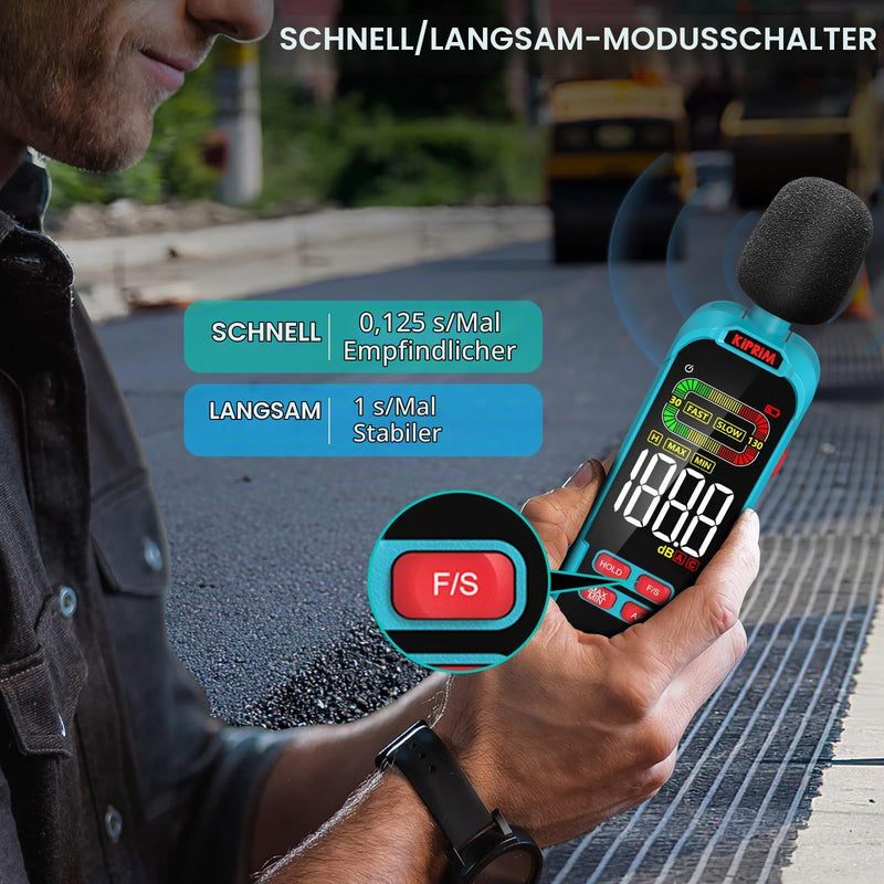 Kiprim NM01 Digital Decibel Sound Level Meter | Max/Min Value Recording, A/C Weighting, Backlit LCD, Carry Case Included