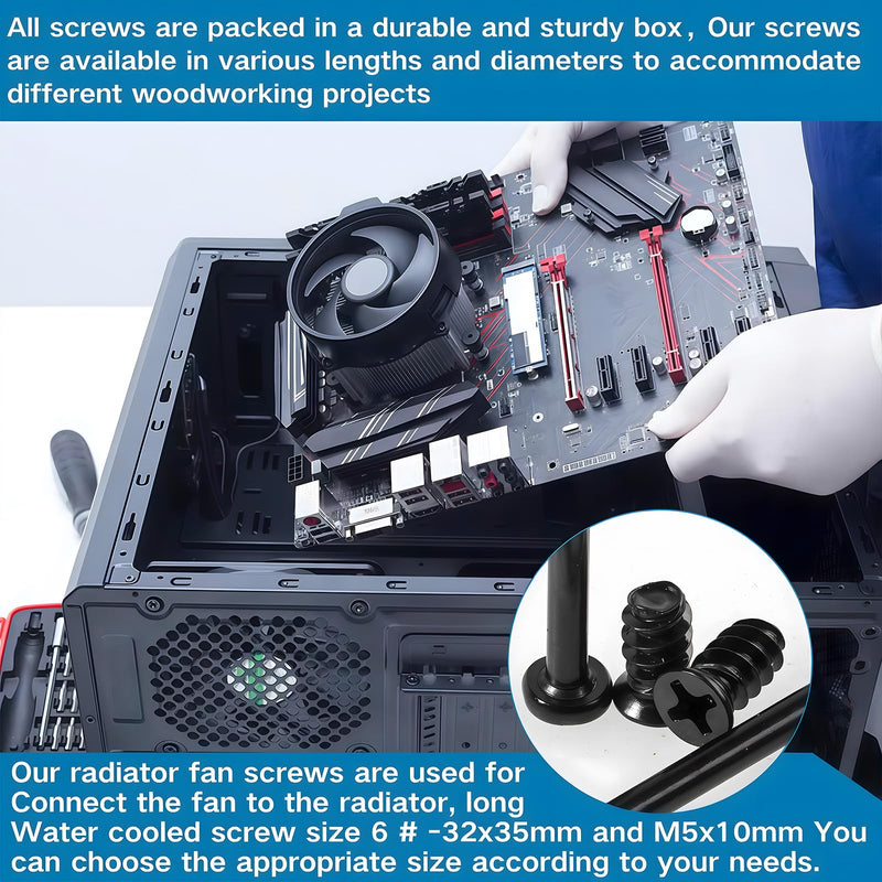 60Pcs Black PC Computer Case Cooling Fan Mount Screws UNC 6-32x35mm Fan Long Screw and PC Case Fan Screws M5x10mm Radiator Water Cooling Screw for Computer Case Fan Mount #6-32*35