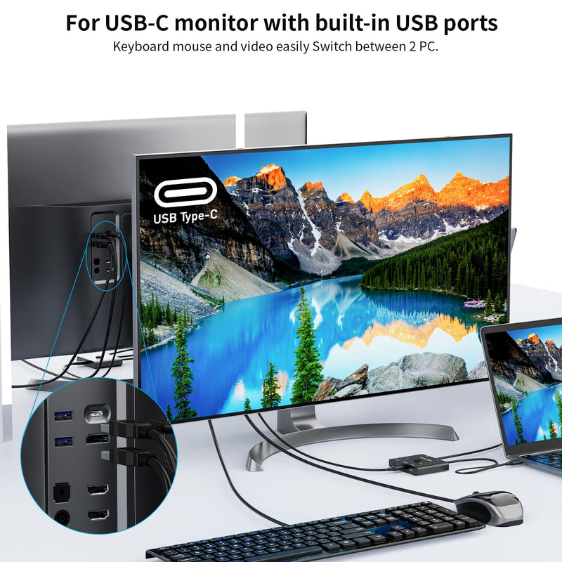 USB C Switch,Bi-Directional USB C Switcher 2 Computers,MLEEDA USB Type C KVM Switch 8K@60Hz 4K@120Hz Video/10Gbps Data Transfer/100W Charging,Compatible with Thunderbolt Device,2 USB-C Cables Included USB C Switch